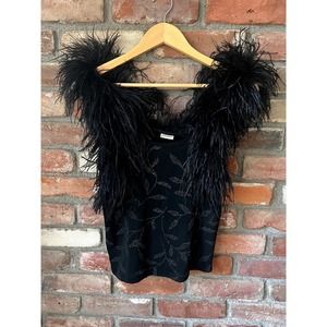 VINTAGE Barami Feather Top Beaded Size Medium in Black